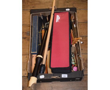An Aulos tenor recorder, other woodwind, percussion and assorted instruments (box) 