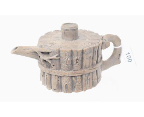 A Chinese earthenware bamboo cluster teapot and cover, 8 cm highReport by NGA couple of small nibbles and rubs, no large chip