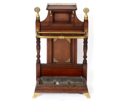 A Victorian oak and brass Shoolbred stick stand, 57 cm wide See illustration 