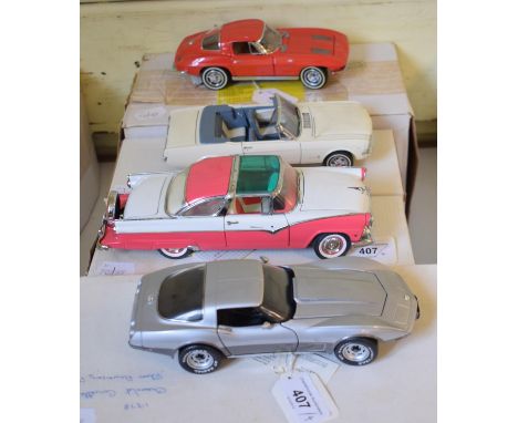 A Franklin Mint Precision Models 1:24 scale 1963 Chevrolet Corvette, and three others, all boxed (4) 