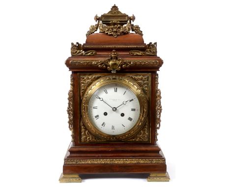 A mantel clock, the 12.5 cm enamel dial signed Wm Potts & Sons, Leeds, with Roman numerals, fitted an eight day movement, in 
