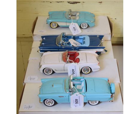 A Franklin Mint Precision Models 1:24 scale 1956 Chevrolet Corvette, and three others, all boxed (4)Report by GHAll with pape