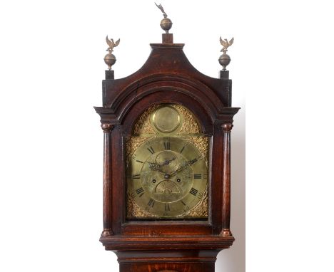 A longcase clock, the 30 cm arched square brass dial signed Sam Barnes, Oundle to a tablet, with Roman numerals, subsidiary s