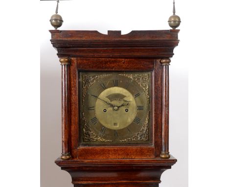 A longcase clock, the 26.5 cm square brass dial signed Thomas Page, Norwich, with Roman numerals, fitted an eight day movemen