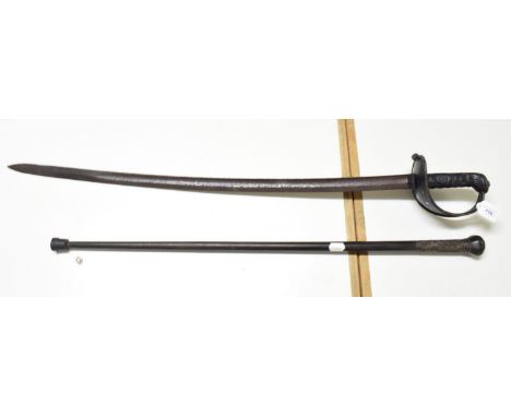 A 19th century troopers style sword, and a hardwood walking stick (2)Report by GHSword blade badly pitted. Handle and guard o