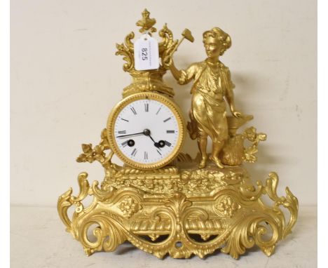 A late 19th century mantel clock, with Roman numerals, in a gilt spelter figural case, 28 cm highReport by RBRestored, with a