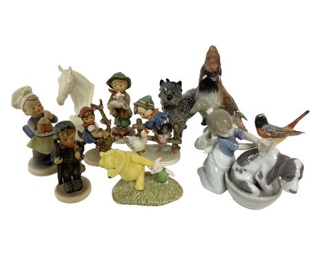 Group of figures to include Goebel Hummel, Royal Doulton Pyroeis and Winnie the Pooh, Lladro etc