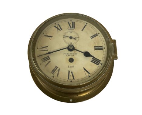 Sestrel brass cased bulkhead clock, D19cm