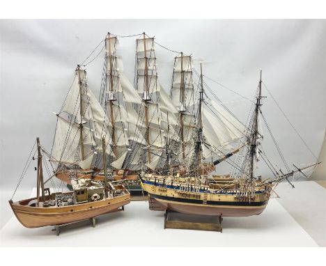 Wooden scale model model of a galleon 'Fragata Siglo XVIII ship, together with three mast scratch built ship and one other, f