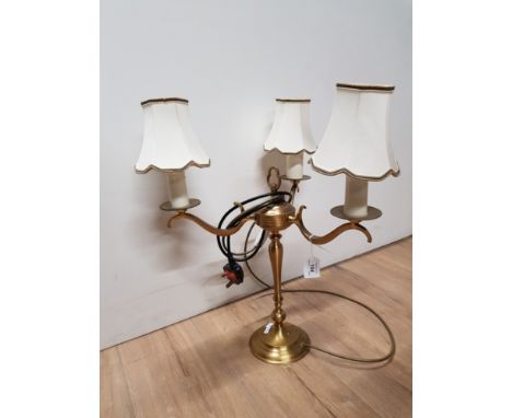 A BRASS 3 BRANCH LAMP