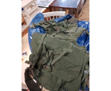 4 BAGS CONTAINING ARMY WEBBING ALSO INCLUDES  RUCKSACKS