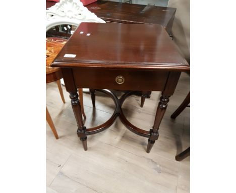 MAHOGANY SINGLE DRAWER LAMP TABLE WITH X FRAN STRETCHER