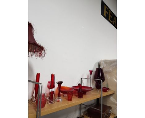 13 PIECES OF RED AND RUBY GLASS WARE