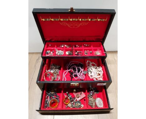 BOX OF COSTUME JEWELLERY INC BANGLES AND SIMULATED PEARL NECKLACES ETC