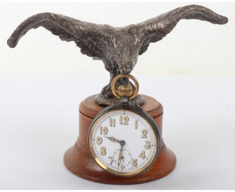 Early 20th Century Eagle in Flight Pocket Watch Stand, fine cast white metal plated watch stand in the form of a eagle in fli