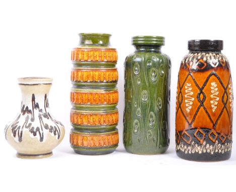 A collection of large retro vintage mid 20th century West German pottery, ceramic fat lava vases.Black, brown and cream colou