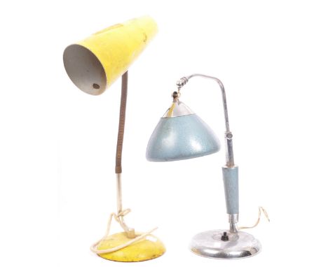 Two vintage retro mid 20th century desk top table / desk / bedside lamps to include a gooseneck lamp in yellow colourway (pos