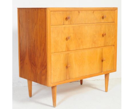 A retro vintage mid 20th century teak pedestal chest of drawers. Of rectangular form having a bank of three drawers with knob