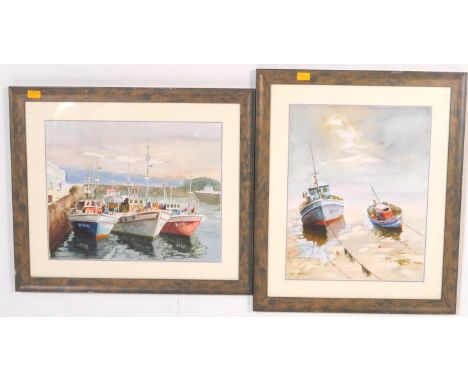 A pair of vintage late 20th century watercolour on paper signed paintings by the artist Yose Alvarez. The watercolours depict