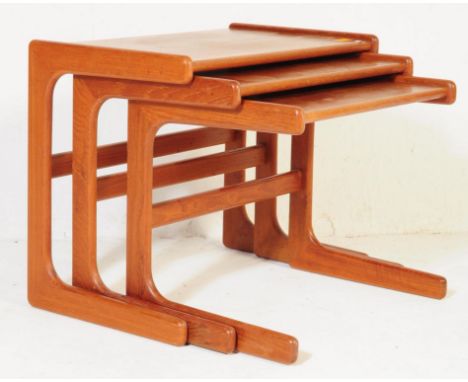 A retro vintage mid 20th century teak&nbsp;Salin Nyborg Danish nest of tables. With rectangular top on C legs supported with 