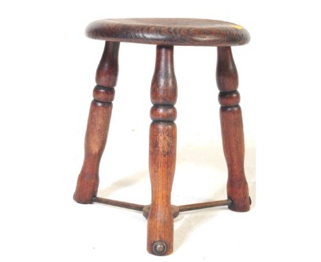 Victorian 19th century beech and elm wood turners stool - pass through stool. Turned bobbin&nbsp; legs united by turned pass 