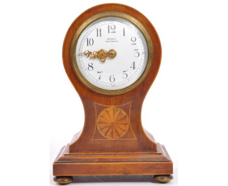 W M Box of Gloucester - An early 20th century Edwardian inlaid mahogany balloon mantel clock. The clock being of domed form w