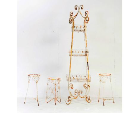 An assortment of vintage 20th century circa. 1950's manner white painted metal garden furniture to include a large jardinière