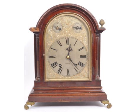 Aldred &amp; Sons - An early 20thc century mahogany bracket clock of architectural form marked to face for an Aldred &amp; So