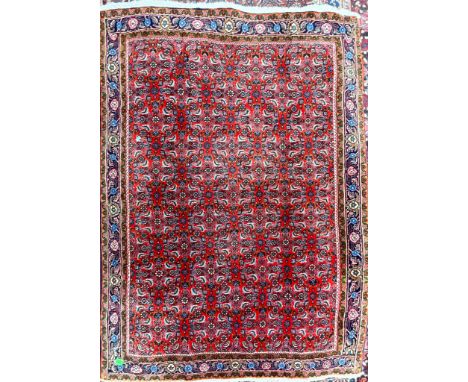 Vintage 20th Century Bidjar Persian Islamic carpet floor rug. Having 500000 knot count, with intricate foliate decoration to 