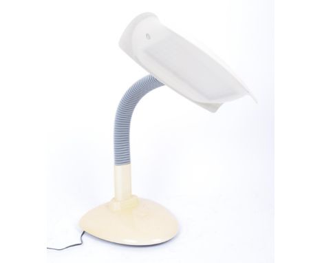 Lumie - A vintage 20th Century 1990s articulated desk lamp light having cream plastic shade supported by an adjustable goosen