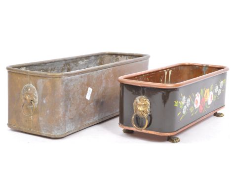 Two Victorian 19th century &amp; later brass &amp; copper flower planters troughs. The lot to include a Victorian brass troug