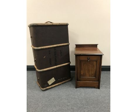 An early 20th century wooden bound trunk and a Victorian coal receiver 