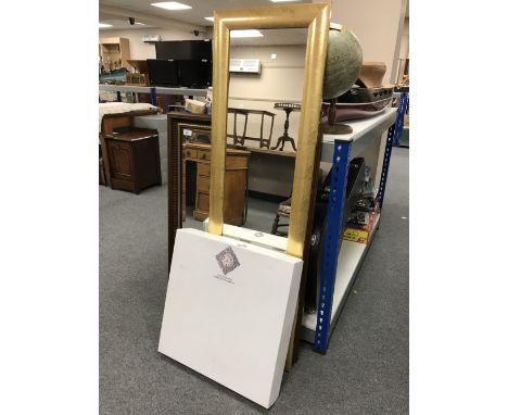 Two contemporary framed mirrors, together with a boxed antique finished wall clock 