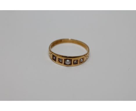 An 18ct gold pearl and diamond ring, size P, 2.3g.