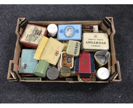 A box containing a quantity of vintage tins 