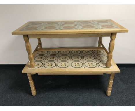 Two blonde oak tile top coffee tables 