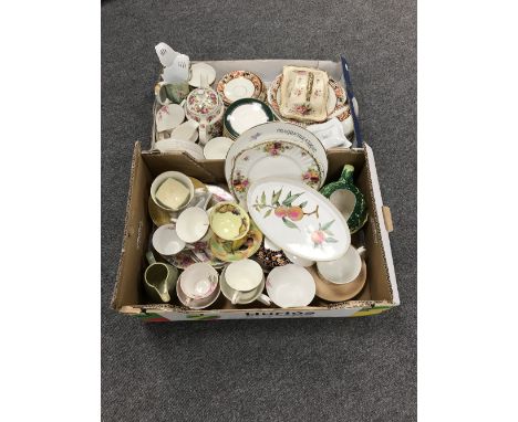 Two boxes of assorted part tea sets, teapot, asparagus jug, Worcester Evesham dish etc 