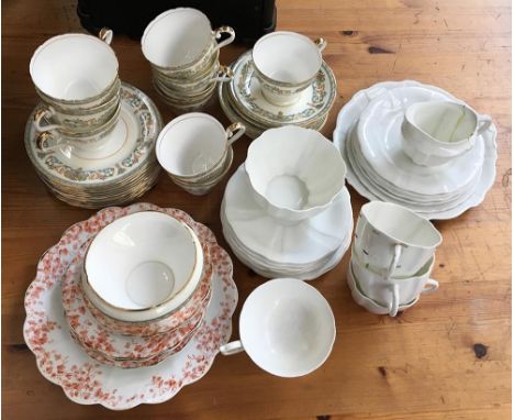 A mixed lot of teawares to include Aynsley (10 cups, 9 saucers, 12 side plates), and Royal and Crown Derby