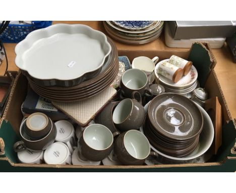 A mixed box of ceramics to include a Denby part tea service and various teawares 