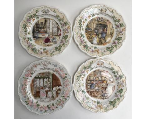 A set of four Royal Doulton Brambly Hedge plates; The Store Stump, The Dairy, The Forgotten Room, and The Grand Bathroom, 20c