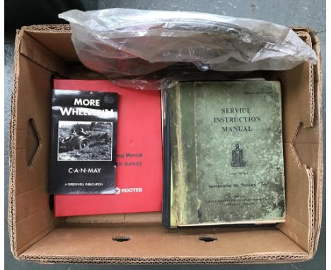 A box of vintage workshop manuals to include Rover 3l, Leyland Terrier, Range Rover, Princess 2, and a service instruction ma