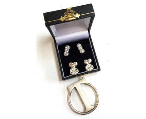 Silver  key chain ring by Tiffany &amp; Co, together with 2 pairs of silver earrings 