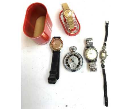 2 ladies watches, Sekonda and Premex marcasite; 2 gents watches, Precimax Incabloc and Timex V-Conic together with an Ingerso