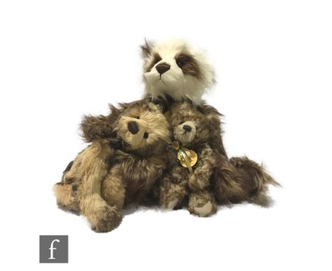 Three Charlie Bears teddy bears designed by Isabelle Lee, comprising Button (CB 194513), cream with brown tip curly plush, he