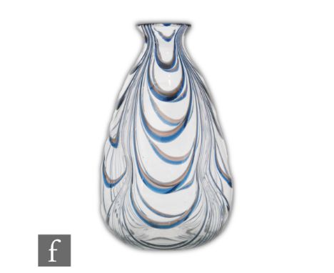 A late 19th Century Thomas Webb &amp; Sons Filamentosa vase of tri-form with dimple knocked sides and everted rim, decorated 