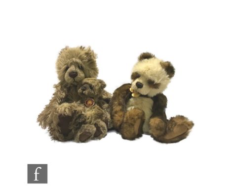Three Charlie Bears teddy bears, designed by Isabelle Lee, comprising Grant (CB 114638B), with long pile brown plush, height 