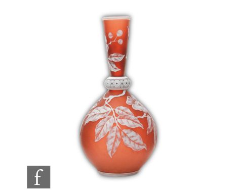 A late 19th Century Stevens &amp; Williams cameo glass vase of footed spherical form rising to a ringed collar neck, cased in