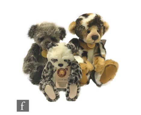 Three Charlie Bears teddy bears, designed by Isabelle Lee, Leonie, QVC exclusive, CB 124915, golden, white and dark brown var