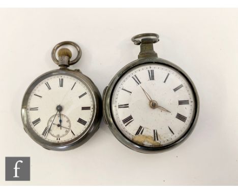 A George III hallmarked silver pair cased pocket watch, Roman numerals to a white enamelled dial, back plate engraved Wm Herb