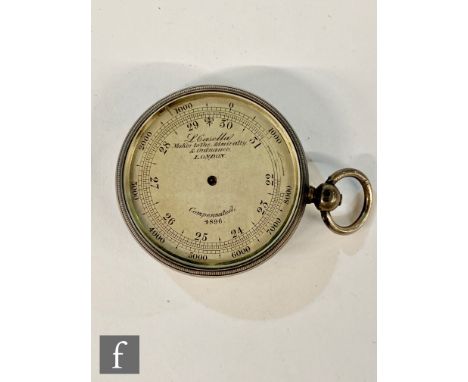 A Victorian hallmarked silver pocket barometer silvered dial named L. Casella Maker to the Admiralty and Ordnance, London, di